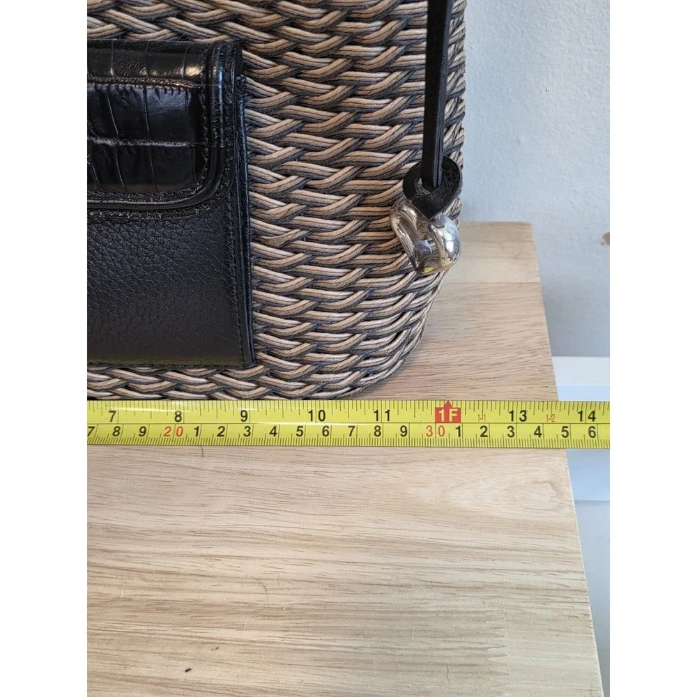 Brighton Edna Brown Braided Leather Woven Straw Shoulder Bag Logo Beach Picnic